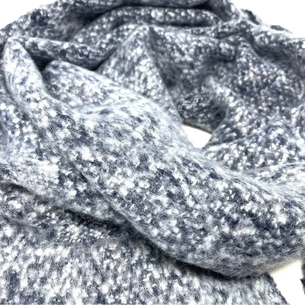 Renne's NYC Women's Soft Plush Scarf in Navy & White Rectangle Scarf w/ Fringe